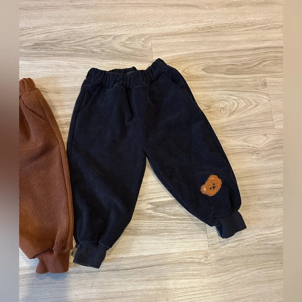 Toddler Corduroy Pants Set Brown & Navy‎ 2–3T Bear Patch Unisex - Picture 3 of 8